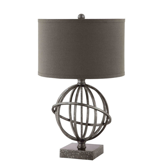 Atlas Lichfield 25.25in 1-Light Table Lamp | Transitional Aged Pewter Metal and Gray Fabric Shade | Living Room & Bedroom | Model PL11079-GY