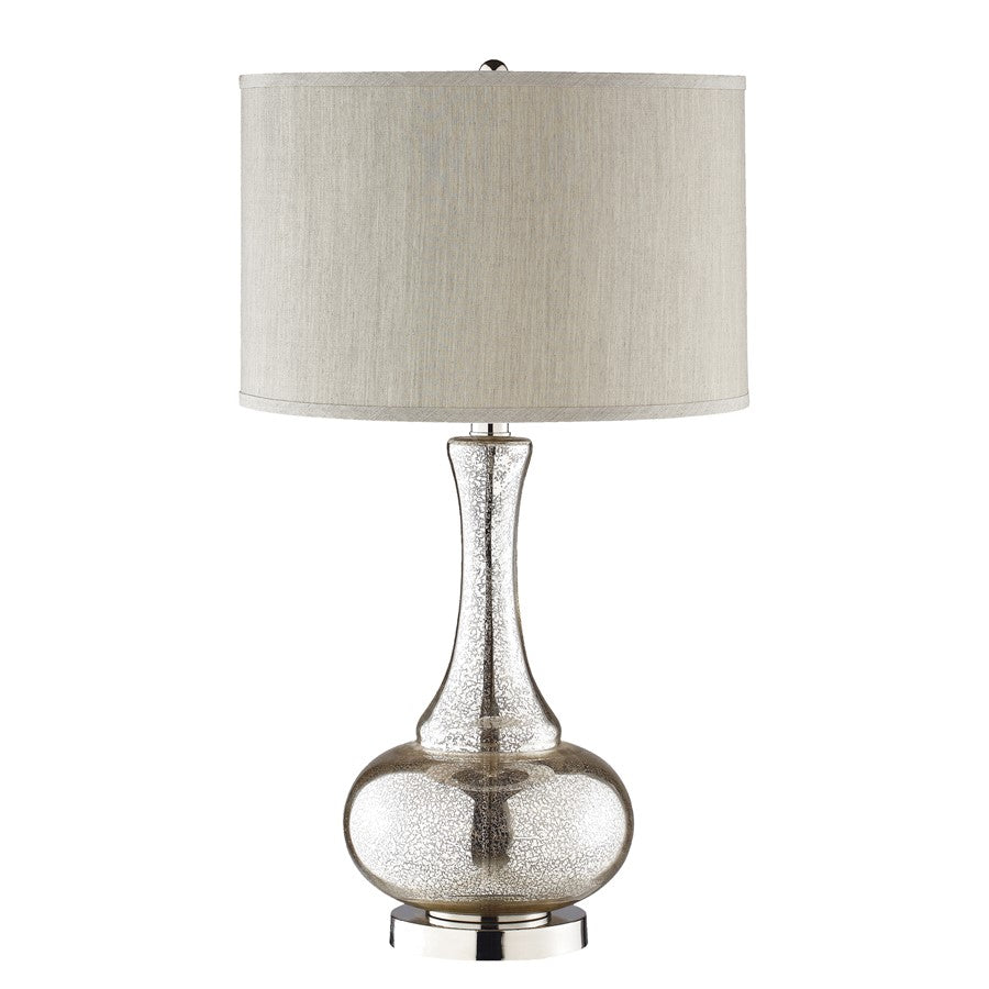 Atlas Lighting Linore 16in 1-Light Table Lamp | Antique Mercury Glass and Grey Faux Silk Shade | Living Room & Bedroom | Model PL11080-SV