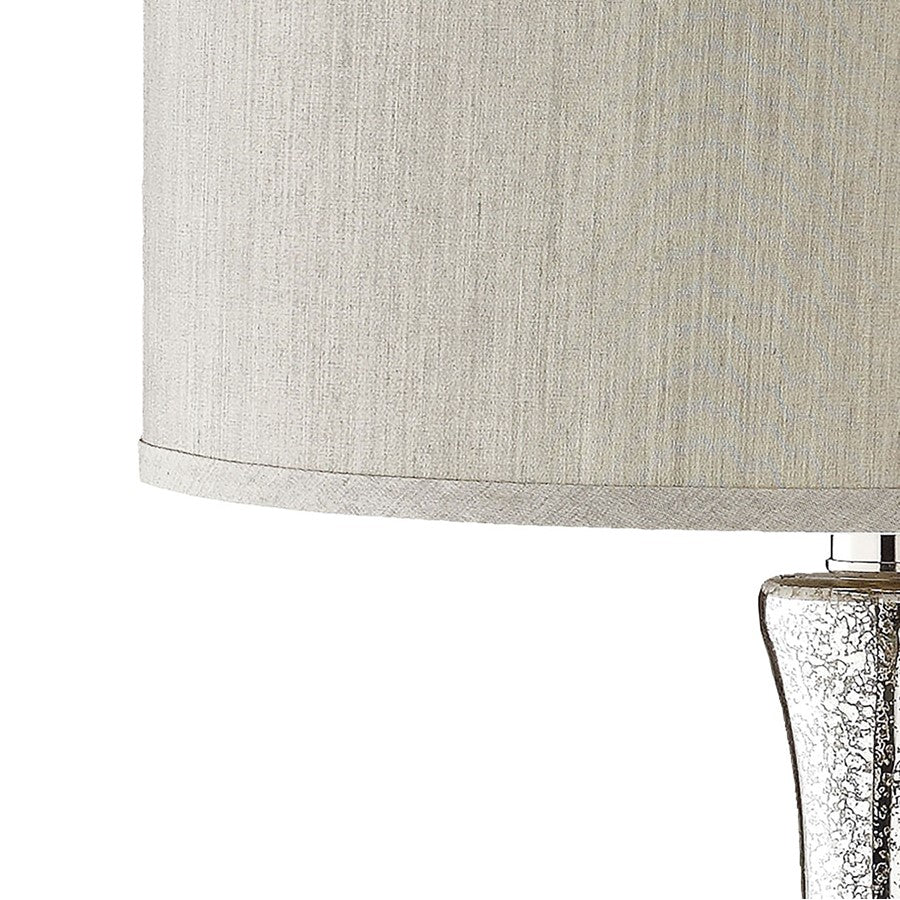 Atlas Lighting Linore 16in 1-Light Table Lamp | Antique Mercury Glass and Grey Faux Silk Shade | Living Room & Bedroom | Model PL11080-SV