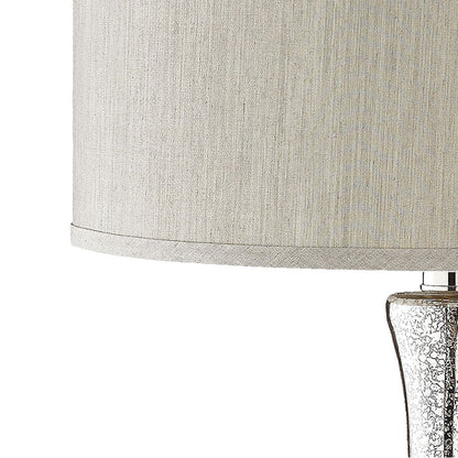 Atlas Lighting Linore 16in 1-Light Table Lamp | Antique Mercury Glass and Grey Faux Silk Shade | Living Room & Bedroom | Model PL11080-SV