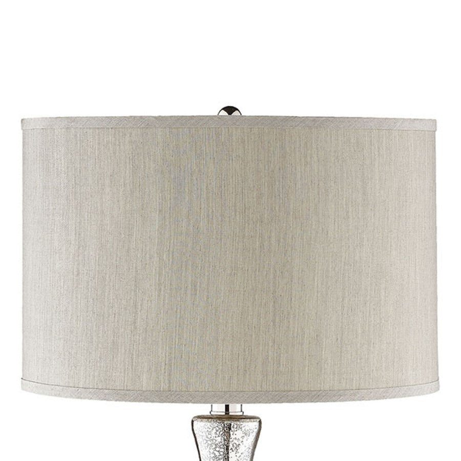 Atlas Lighting Linore 16in 1-Light Table Lamp | Antique Mercury Glass and Grey Faux Silk Shade | Living Room & Bedroom | Model PL11080-SV
