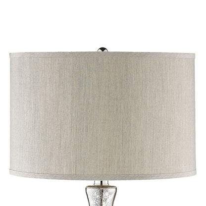 Atlas Lighting Linore 16in 1-Light Table Lamp | Antique Mercury Glass and Grey Faux Silk Shade | Living Room & Bedroom | Model PL11080-SV