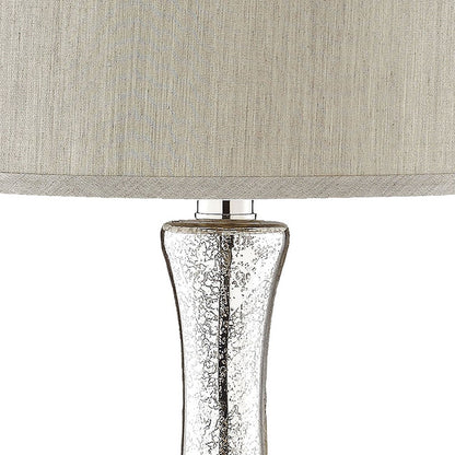 Atlas Lighting Linore 16in 1-Light Table Lamp | Antique Mercury Glass and Grey Faux Silk Shade | Living Room & Bedroom | Model PL11080-SV