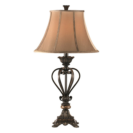Atlas Lighting Lyon 18in 1-Light Table Lamp | Bronze and Beige Sateen Shade | Living Room & Bedroom | 18 x 18 x 34 in | Model PL11082-BZ