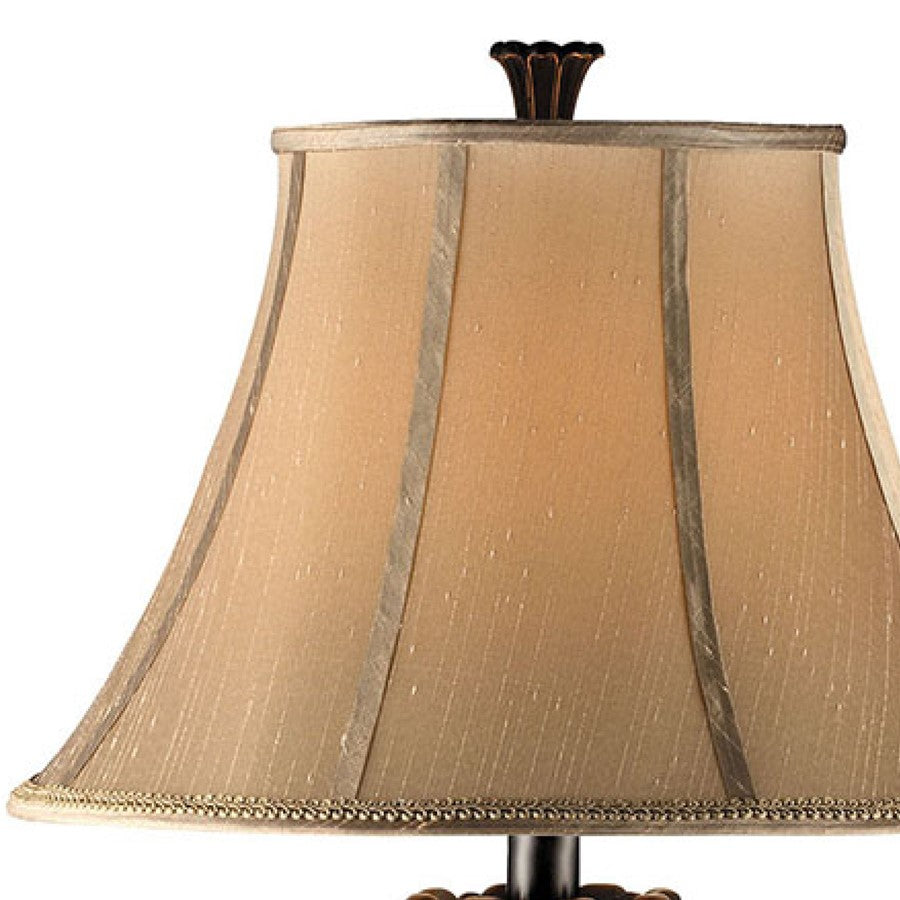 Atlas Lighting Lyon 18in 1-Light Table Lamp | Bronze and Beige Sateen Shade | Living Room & Bedroom | 18 x 18 x 34 in | Model PL11082-BZ