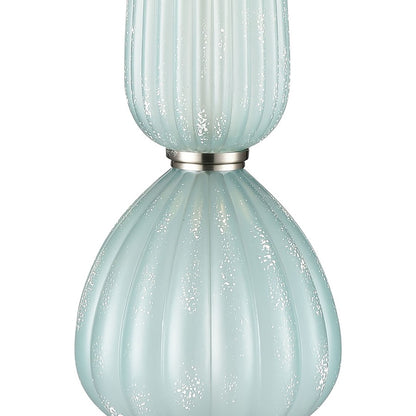 Atlas Lighting Mariani 17in 2-Light Table Lamp Set of 2 | Light Blue Glass and Silver Linen Shade | Bedroom & Living Room | Model PL11083-BLS