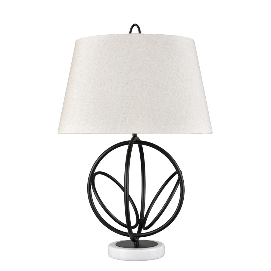 Atlas Lighting Morely 26in 1-Light Table Lamp | Transitional Matte Black and Brown Fabric Shade | Living Room & Bedroom | Model PL11084-BK
