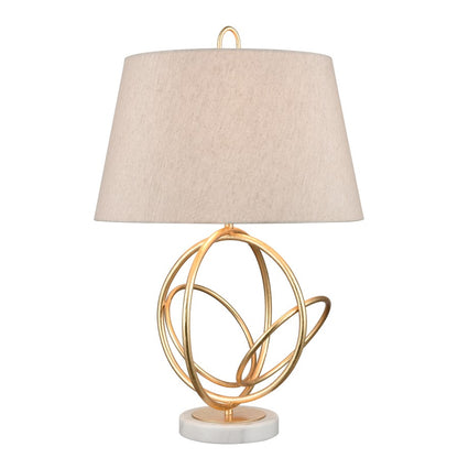 Atlas Lighting Morely 26in 1-Light Table Lamp | Transitional Gold Leaf and Brown Fabric Shade | Living Room & Bedroom | Model PL11084-GD