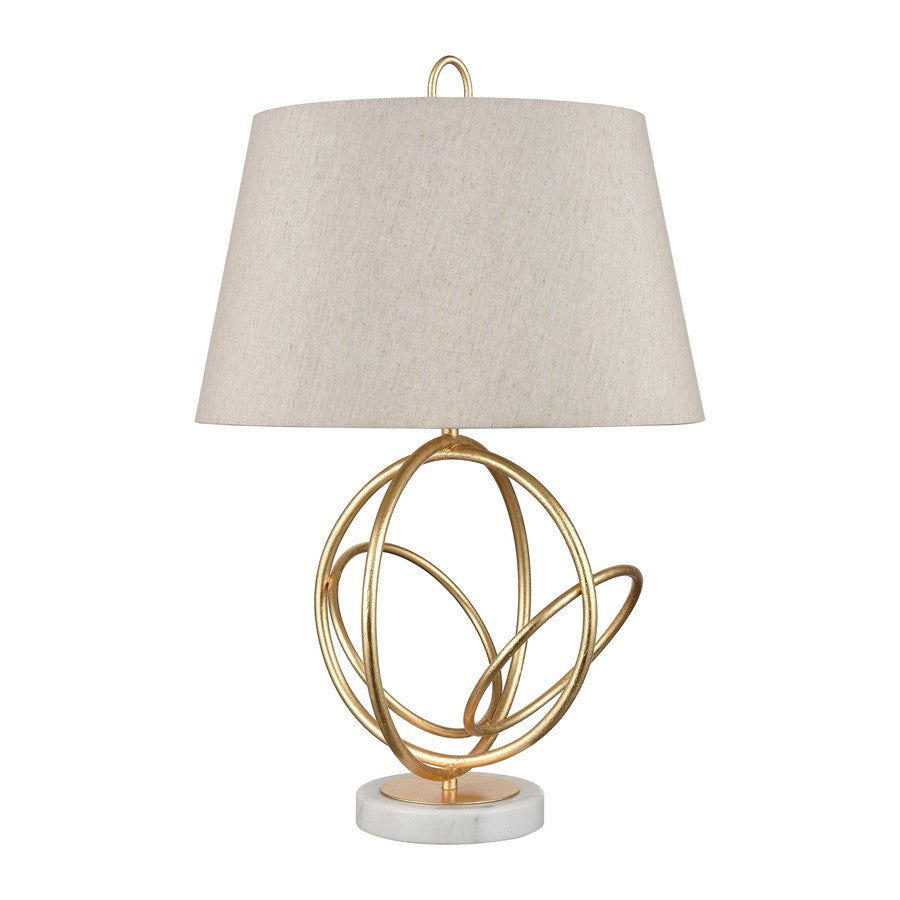 Atlas Lighting Morely 26in 1-Light Table Lamp | Transitional Gold Leaf and Brown Fabric Shade | Living Room & Bedroom | Model PL11084-GD