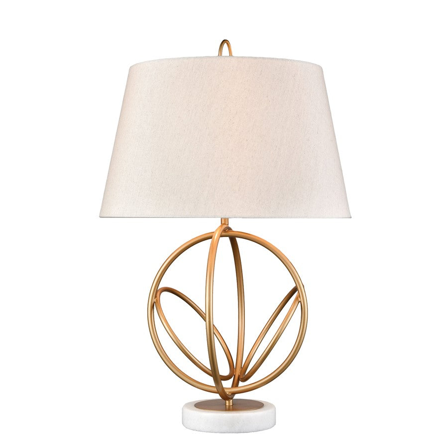 Atlas Lighting Morely 26in 1-Light Table Lamp | Transitional Gold and Brown Fabric Shade | Living Room & Bedroom | 17 x 17 x 26 in | Model PL11084-GD2