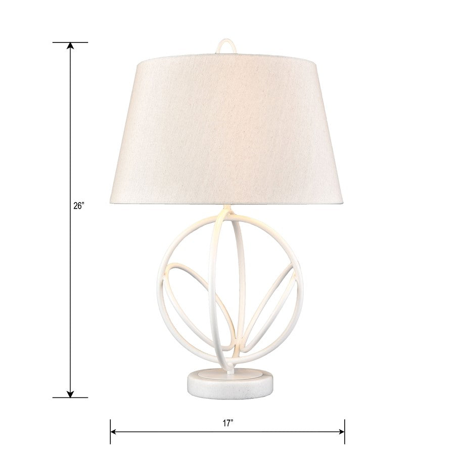 Atlas Lighting Morely 26in 1-Light Table Lamp | Transitional Matte White and Brown Fabric Shade | Living Room & Bedroom | Model PL11084-WH