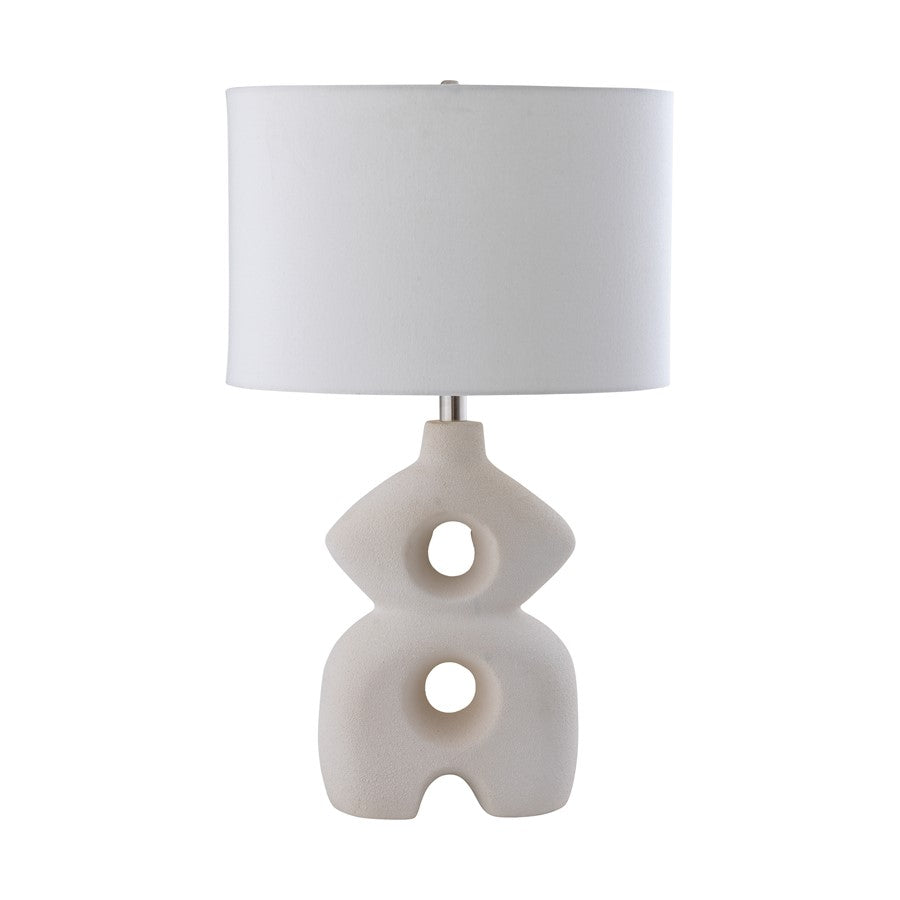 Atlas Lighting Neptune 26in 1-Light Table Lamp | Modern Dry White Earthenware and White Fabric Shade | Living Room & Bedroom | Model PL11086-WH