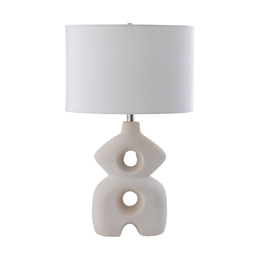 Atlas Lighting Neptune 26in 1-Light Table Lamp | Modern Dry White Earthenware and White Fabric Shade | Living Room & Bedroom | Model PL11086-WH