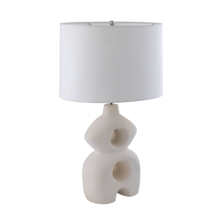 Atlas Lighting Neptune 26in 1-Light Table Lamp | Modern Dry White Earthenware and White Fabric Shade | Living Room & Bedroom | Model PL11086-WH
