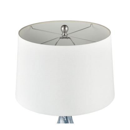 Atlas Lighting Northcott 28in 1-Light Table Lamp | Transitional Blue Glass and Brushed Steel with White Linen Shade | Living Room | Model PL11087-BL