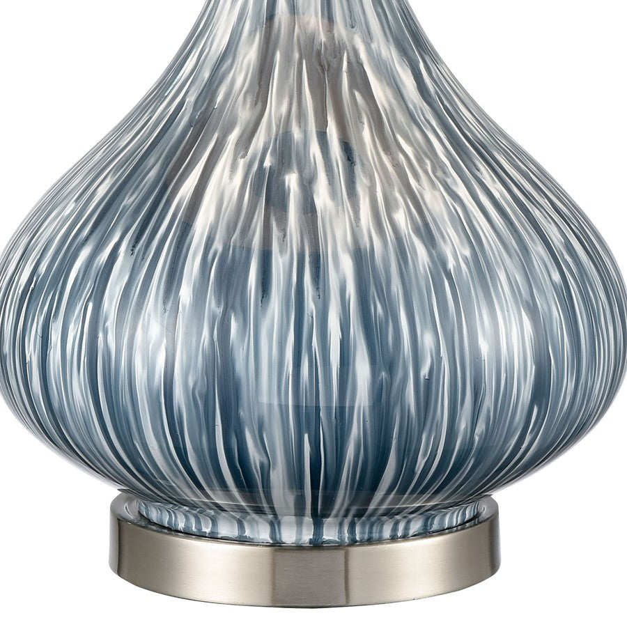 Atlas Lighting Northcott 28in 1-Light Table Lamp | Transitional Blue Glass and Brushed Steel with White Linen Shade | Living Room | Model PL11087-BL