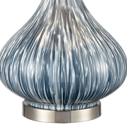 Atlas Lighting Northcott 28in 1-Light Table Lamp | Transitional Blue Glass and Brushed Steel with White Linen Shade | Living Room | Model PL11087-BL