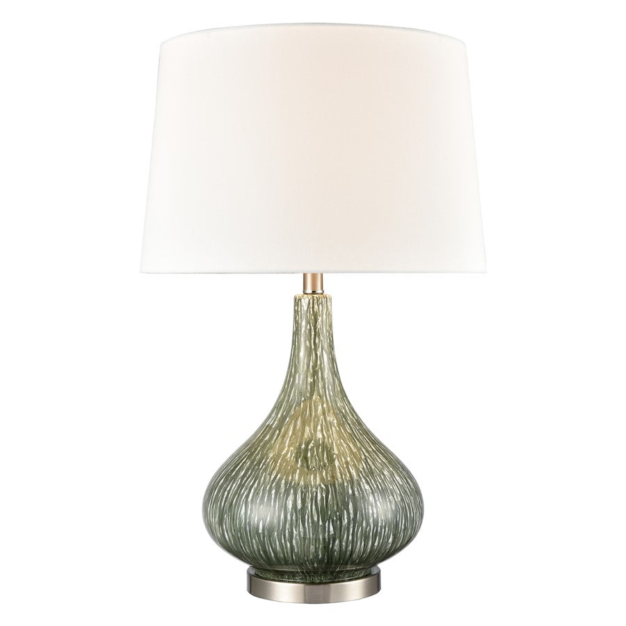 Atlas Lighting Northcott 28in 1-Light Table Lamp | Transitional Green Glass and Brushed Steel with White Linen Shade | Living Room | Model PL11087-GN