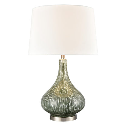 Atlas Lighting Northcott 28in 1-Light Table Lamp | Transitional Green Glass and Brushed Steel with White Linen Shade | Living Room | Model PL11087-GN