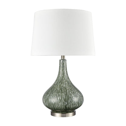 Atlas Lighting Northcott 28in 1-Light Table Lamp | Transitional Green Glass and Brushed Steel with White Linen Shade | Living Room | Model PL11087-GN