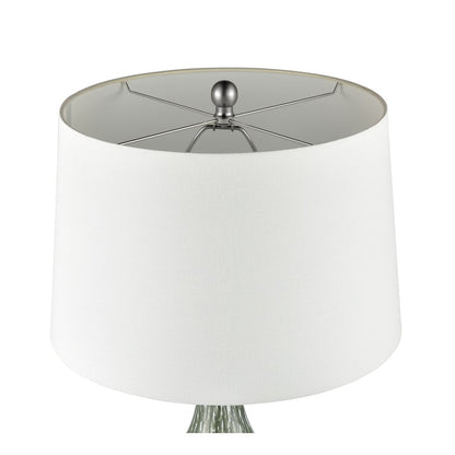 Atlas Lighting Northcott 28in 1-Light Table Lamp | Transitional Green Glass and Brushed Steel with White Linen Shade | Living Room | Model PL11087-GN