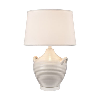 Atlas Lighting Oxford 25in 1-Light Table Lamp | Transitional Gloss White Earthenware and White Linen Shade | Living Room & Bedroom | Model PL11089-WH