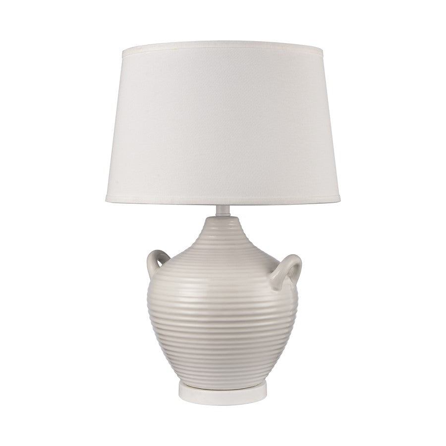 Atlas Lighting Oxford 25in 1-Light Table Lamp | Transitional Gloss White Earthenware and White Linen Shade | Living Room & Bedroom | Model PL11089-WH