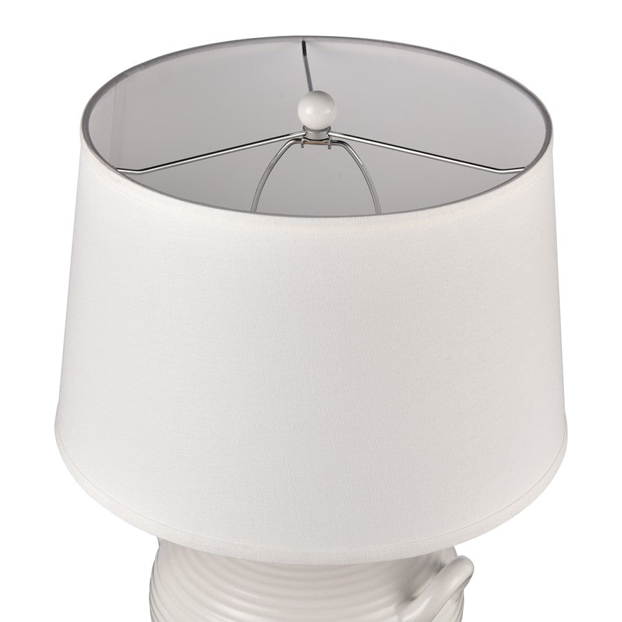 Atlas Lighting Oxford 25in 1-Light Table Lamp | Transitional Gloss White Earthenware and White Linen Shade | Living Room & Bedroom | Model PL11089-WH