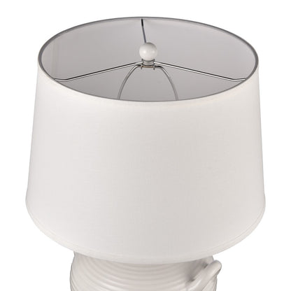 Atlas Lighting Oxford 25in 1-Light Table Lamp | Transitional Gloss White Earthenware and White Linen Shade | Living Room & Bedroom | Model PL11089-WH