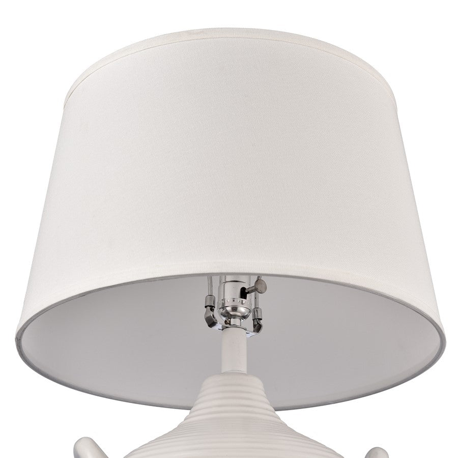 Atlas Lighting Oxford 25in 1-Light Table Lamp | Transitional Gloss White Earthenware and White Linen Shade | Living Room & Bedroom | Model PL11089-WH