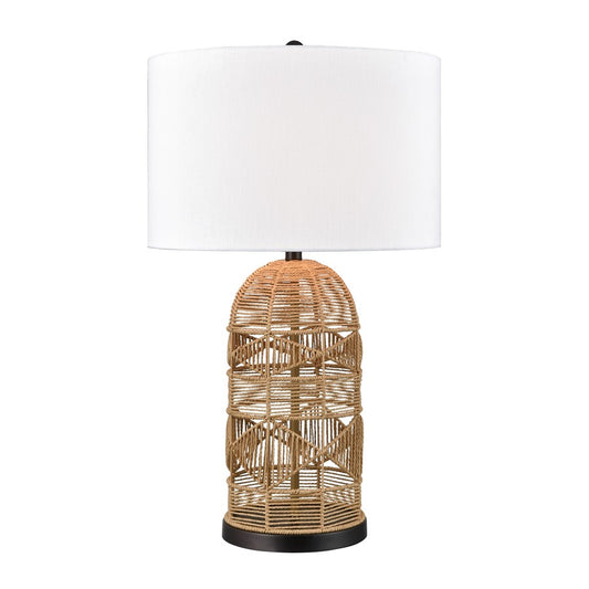 Atlas Lighting Peckham 30in 1-Light Table Lamp | Natural Woven Paper Rope and White Fabric Drum Shade | Living Room & Bedroom | Model PL11090-NA