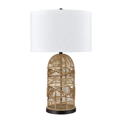 Atlas Lighting Peckham 30in 1-Light Table Lamp | Natural Woven Paper Rope and White Fabric Drum Shade | Living Room & Bedroom | Model PL11090-NA