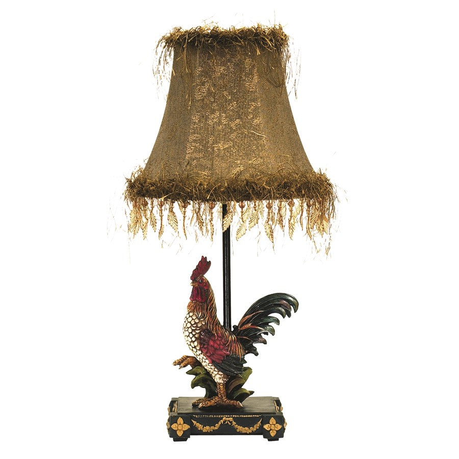 Atlas Lighting Petite Rooster 19in 1-Light Table Lamp | Multicolor Composite and Gold Fabric Shade | Farmhouse & Rustic Decor | Model PL11091-MU
