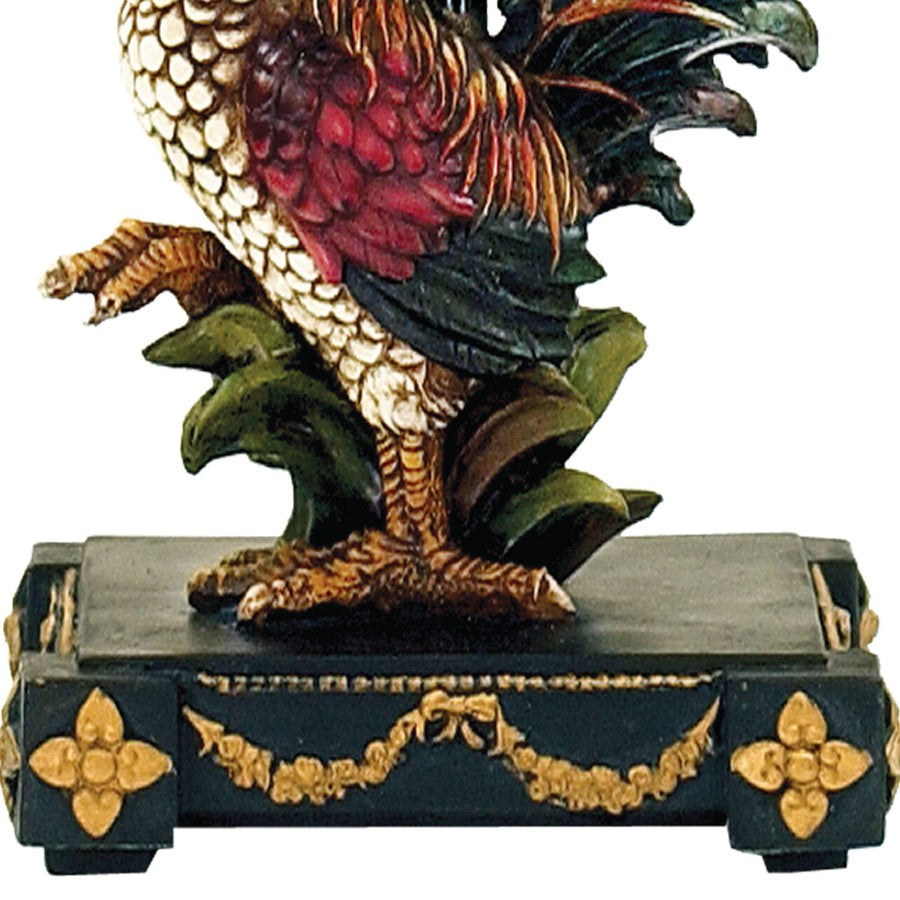 Atlas Lighting Petite Rooster 19in 1-Light Table Lamp | Multicolor Composite and Gold Fabric Shade | Farmhouse & Rustic Decor | Model PL11091-MU