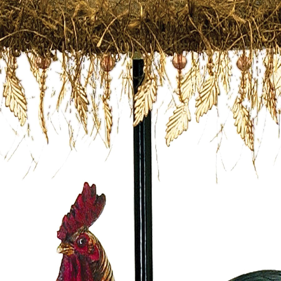 Atlas Lighting Petite Rooster 19in 1-Light Table Lamp | Multicolor Composite and Gold Fabric Shade | Farmhouse & Rustic Decor | Model PL11091-MU