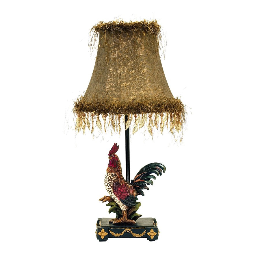 Atlas Lighting Petite Rooster 19in 1-Light Table Lamp | Multicolor Composite and Gold Fabric Shade | Farmhouse & Rustic Decor | Model PL11091-MU