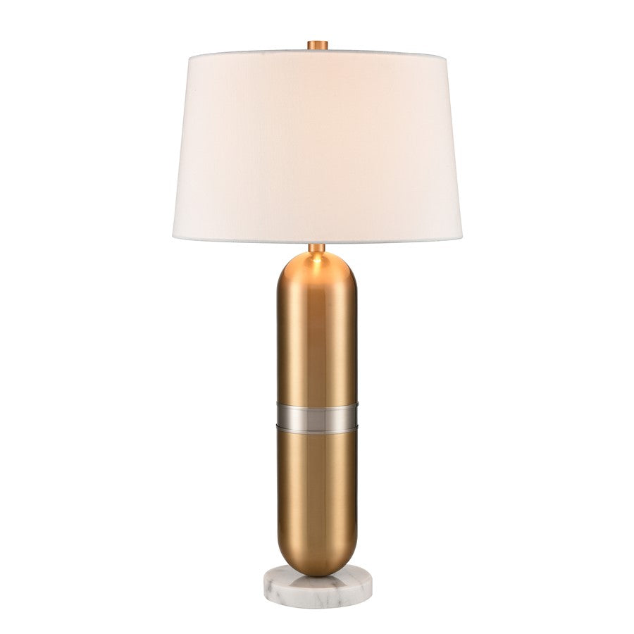 Atlas Lighting Pill 34in 1-Light Table Lamp | Aged Brass Metal and White Linen Shade | Living Room & Bedroom | 16 x 16 x 34 in | Model PL11092-BS
