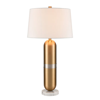 Atlas Lighting Pill 34in 1-Light Table Lamp | Aged Brass Metal and White Linen Shade | Living Room & Bedroom | 16 x 16 x 34 in | Model PL11092-BS