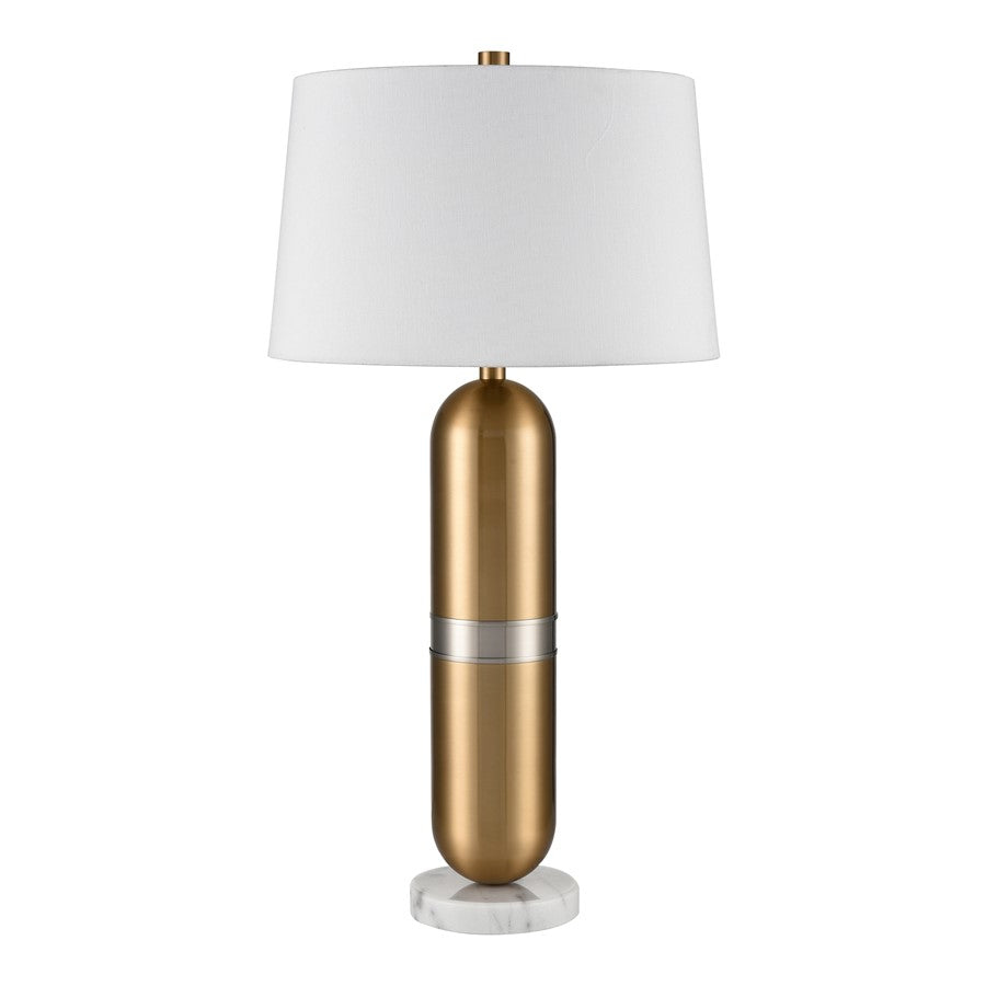 Atlas Lighting Pill 34in 1-Light Table Lamp | Aged Brass Metal and White Linen Shade | Living Room & Bedroom | 16 x 16 x 34 in | Model PL11092-BS