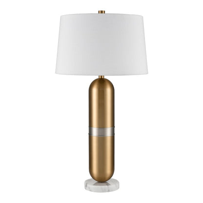 Atlas Lighting Pill 34in 1-Light Table Lamp | Aged Brass Metal and White Linen Shade | Living Room & Bedroom | 16 x 16 x 34 in | Model PL11092-BS