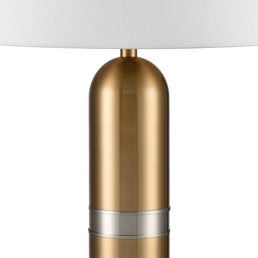 Atlas Lighting Pill 34in 1-Light Table Lamp | Aged Brass Metal and White Linen Shade | Living Room & Bedroom | 16 x 16 x 34 in | Model PL11092-BS