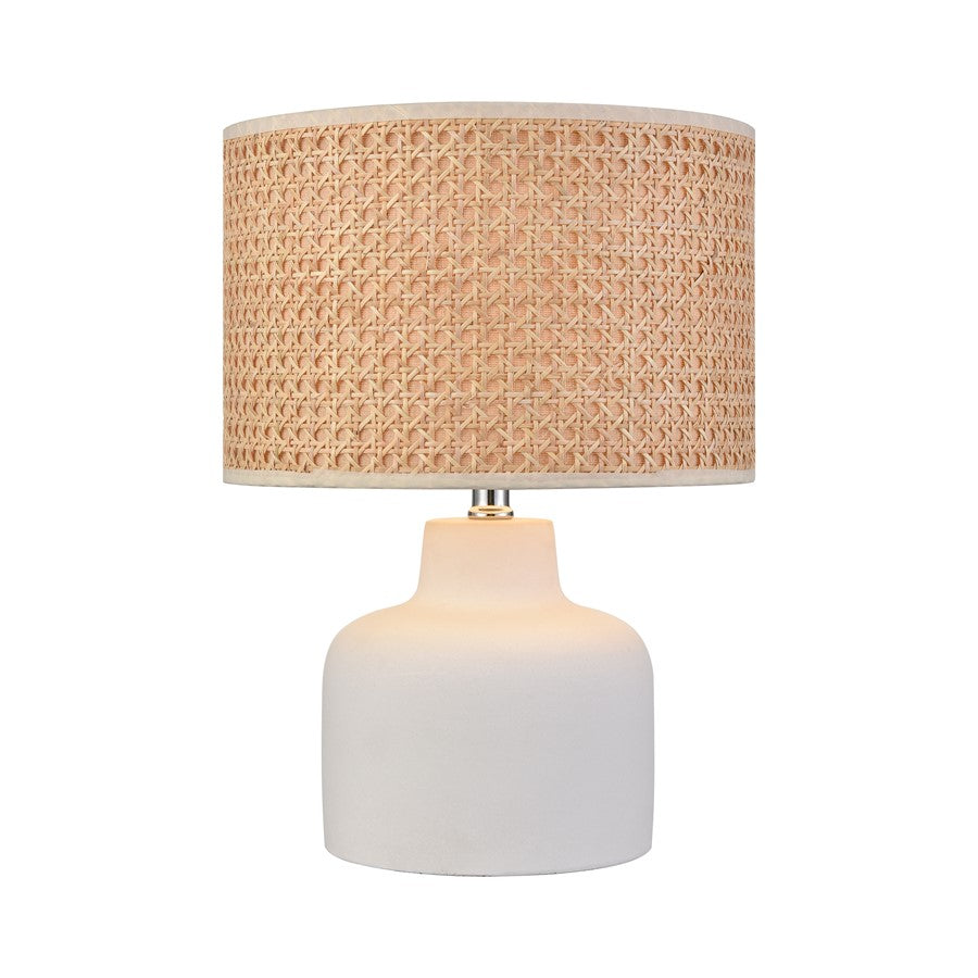 Atlas Lighting Rockport 17in 1-Light Table Lamp | Transitional Matte White Concrete and Natural Rattan Shade | Living Room | Model PL11099-WH