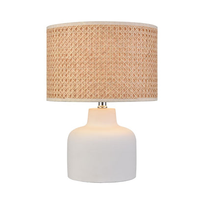 Atlas Lighting Rockport 17in 1-Light Table Lamp | Transitional Matte White Concrete and Natural Rattan Shade | Living Room | Model PL11099-WH