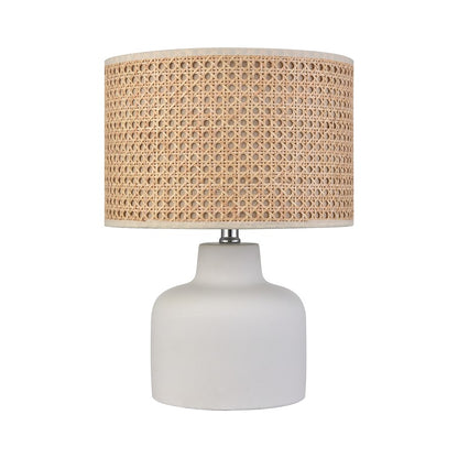Atlas Lighting Rockport 17in 1-Light Table Lamp | Transitional Matte White Concrete and Natural Rattan Shade | Living Room | Model PL11099-WH