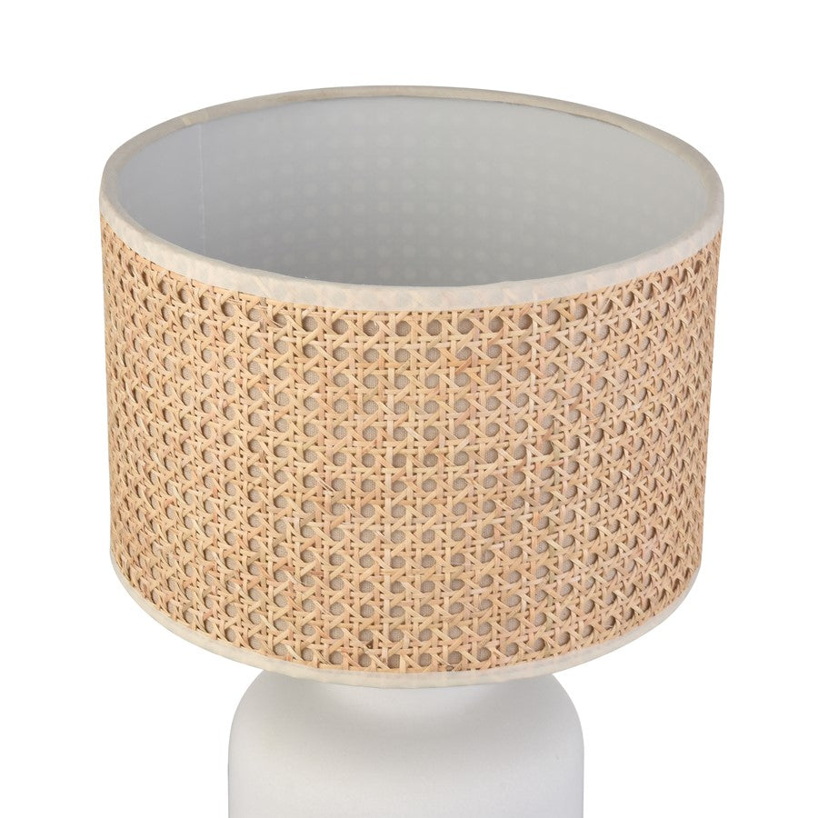 Atlas Lighting Rockport 17in 1-Light Table Lamp | Transitional Matte White Concrete and Natural Rattan Shade | Living Room | Model PL11099-WH