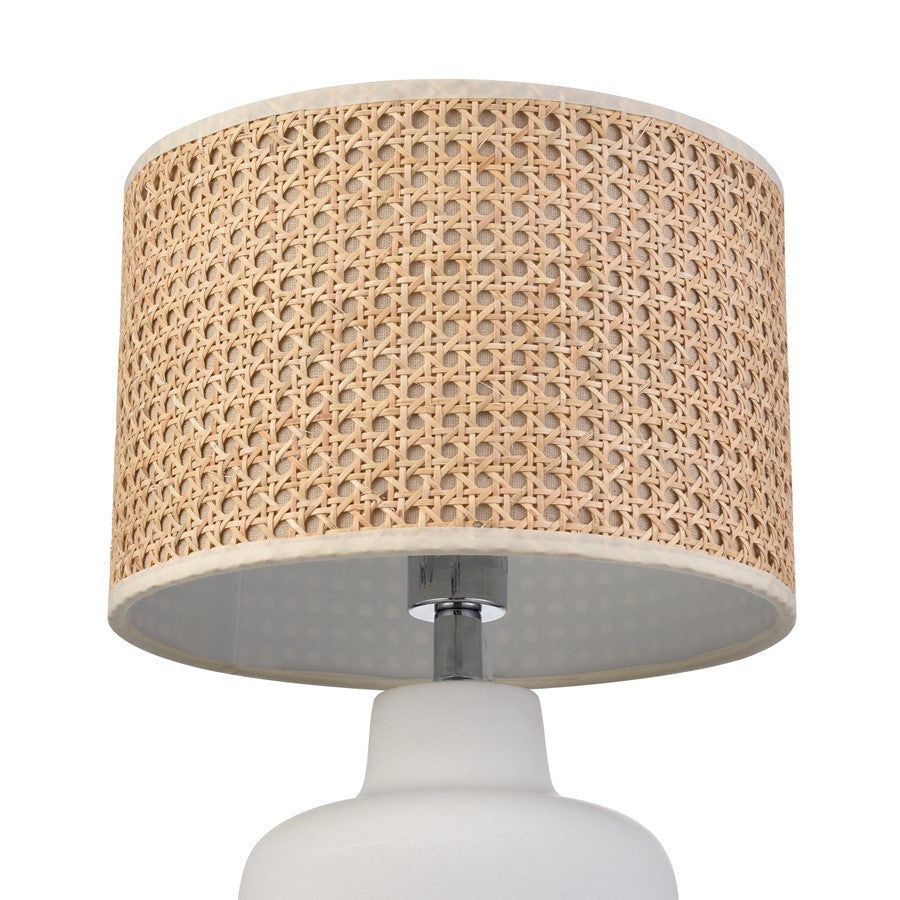 Atlas Lighting Rockport 17in 1-Light Table Lamp | Transitional Matte White Concrete and Natural Rattan Shade | Living Room | Model PL11099-WH