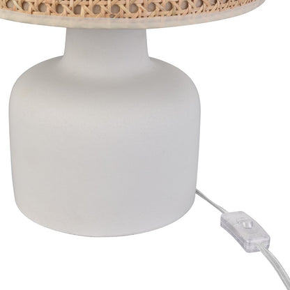 Atlas Lighting Rockport 17in 1-Light Table Lamp | Transitional Matte White Concrete and Natural Rattan Shade | Living Room | Model PL11099-WH