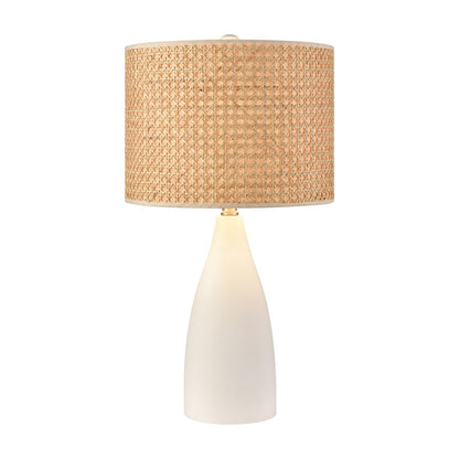 Atlas Lighting Rockport 23in 1-Light Table Lamp | Transitional Matte White Concrete and Natural Rattan Shade | Living Room | Model PL11100-WH