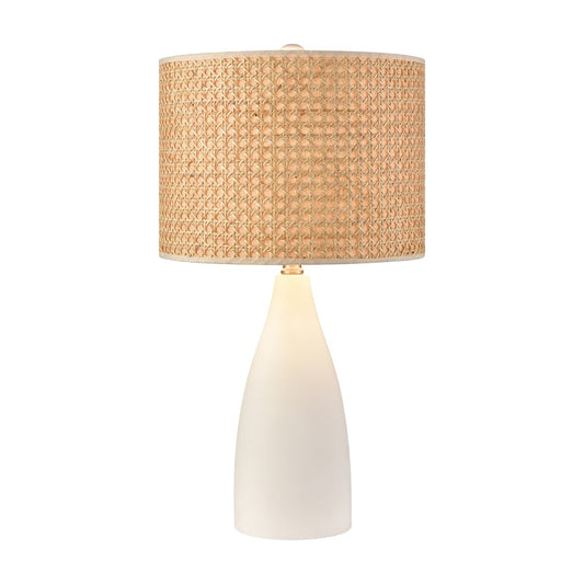Atlas Lighting Rockport 23in 1-Light Table Lamp | Transitional Matte White Concrete and Natural Rattan Shade | Living Room | Model PL11100-WH