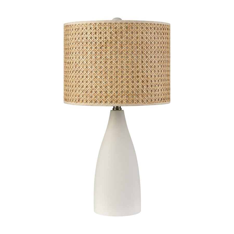 Atlas Lighting Rockport 23in 1-Light Table Lamp | Transitional Matte White Concrete and Natural Rattan Shade | Living Room | Model PL11100-WH